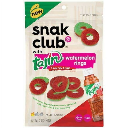 Snak Club Tajin Chile and Lime Seasoned Watermelon Rings Gummy Candy  5 Ounce -- 6 per Case