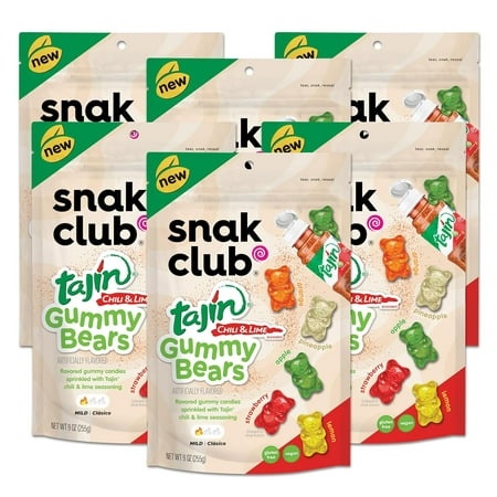 Snak Club Gummy Bears  Tajin Chili & Lime Sweet and Spicy Gummy Candy  Mild in Heat Bold in Flavor  Low-Fat  Vegan  Gluten-Free Snack  9 Oz Large Rese