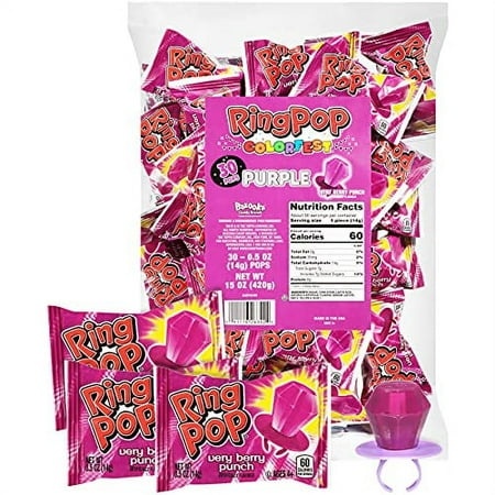Ring Pop Colorfest Very Berry Punch Holiday Candy - 30 Count Bulk Lollipop Pack â€“ Individually Wrapped Lollipop Suckers - Candy for Party Favor