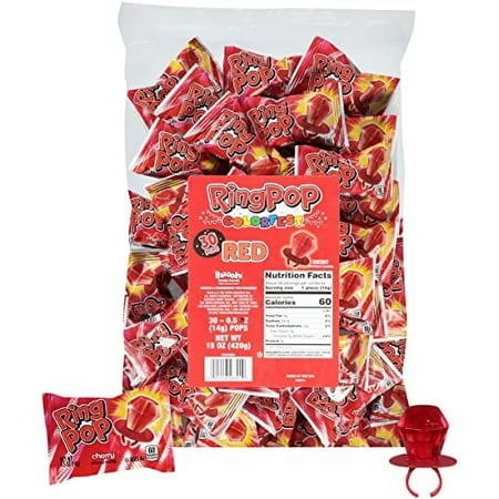 Ring Pop Colorfest Red Cherry Holiday Candy - 30 Count Bulk Lollipop Pack â€“ Individually Wrapped Lollipop Suckers - Candy for Party Favors  Red