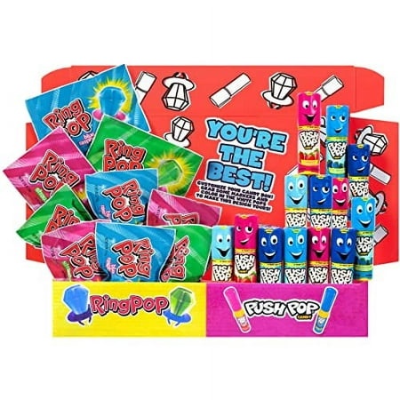 Ring Pop Push Pop 30 Count Christmas Candy Box - Assorted Fruity Lollipop Hard Candy Gift Box - Fun Candy Variety Pack  Bulk Candy for Holiday Party F
