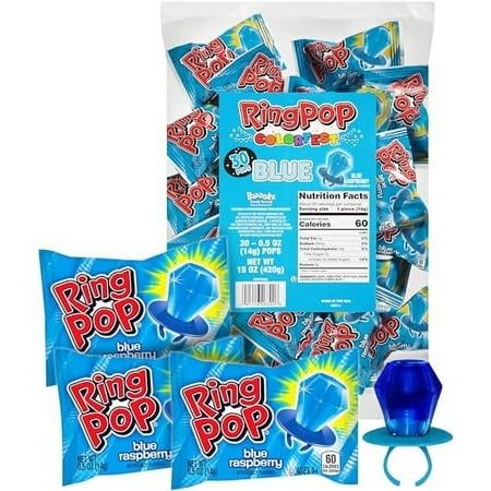 Ring Pop Colorfest Blue Raspberry Holiday Candy - 30 Count Bulk Lollipop Pack â€“ Individually Wrapped Lollipop Suckers - Candy for Party Favors 