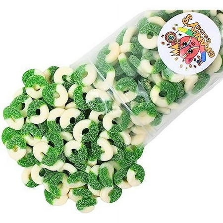 Green Gummi Rings- Soft  Chewy  Sugar Dusted Candy (8 Oz)