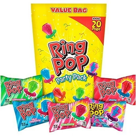 Ring Pop Individually Wrapped Back to School Bulk Lollipop Variety Party Pack â€“ 20 Count Lollipop Suckers W/ Assorted Flavors - Fun Candy/Suppl