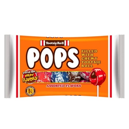 Tootsie Roll (1) Bag Pops Filled with Chewy Tootsie Roll - Assorted Flavors - Peanut & Gluten Free Halloween Lollipop Candy - Net Wt. 12 Oz