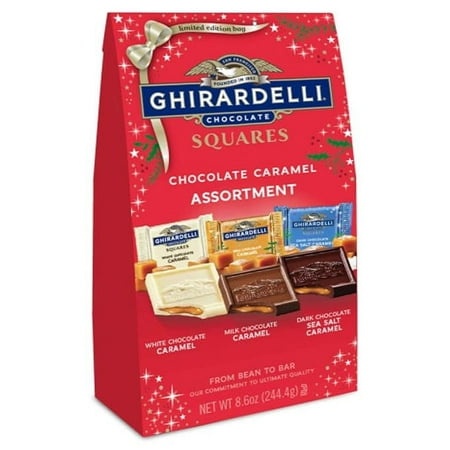 Ghirardelli Chocolate Caramel Assortment Squares Large Bag 8.6 Oz - White Chocolate Caramel  Milk Chocolate Caramel  Dark Chocolate Sea Salt Caramel