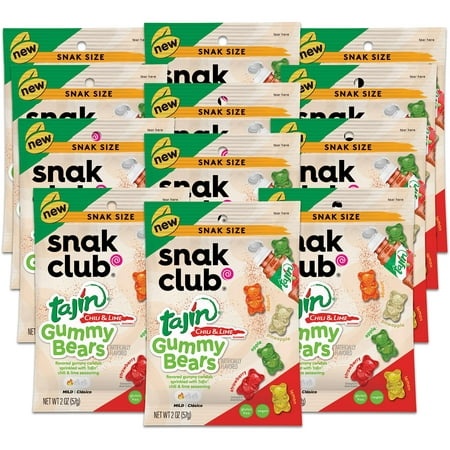 Snak Club Gummy Bears  SE33 Tajin Chili & Lime Sweet and Spicy Gummy Candy  Mild in Heat Bold in Flavor  Low-Fat  Vegan  Gluten-Free Snacks  2oz Grab 