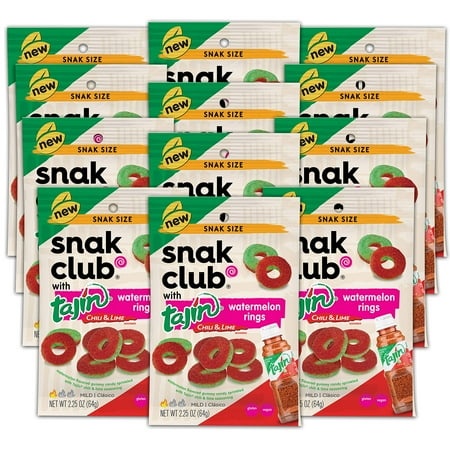 Snak Club Tajin Watermelon SE33 Rings  Chili & Lime Gummy Snacks  Mild in Heat Bold in Flavor  Gluten-Free Snack  2.25oz (Pack of 12)