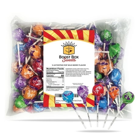 Tootsie Pop Wild Berry Hard Candy Outside Lollipop with Chewy Tootsie Roll Center (5 Pound)