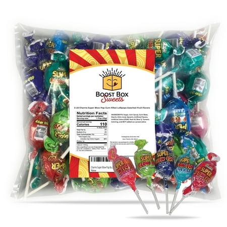 Charms Super Blow Pop Bubble Gum Filled Lollipop 6-Flavors Bulk Individually Wrapped Candy (5 Pound)