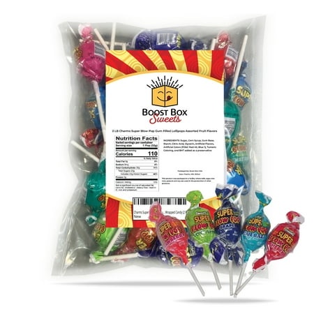 Charms Super Blow Pop Bubble Gum Filled Lollipop 6-Flavors Bulk Individually Wrapped Candy (2 Pound)