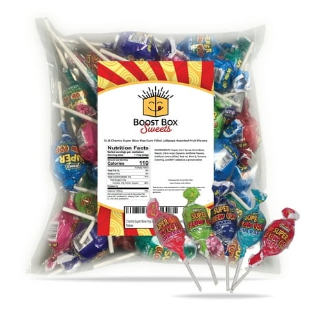 Charms Super Blow Pop Bubble Gum Filled Lollipop 6-Flavors Bulk Individually Wrapped Candy (3 Pound)