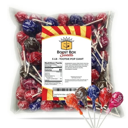Tootsie Pop Giant Lollipop 5-Flavors Hard Candy Outside with Chewy Tootsie Roll Center Bulk (5 Pound)