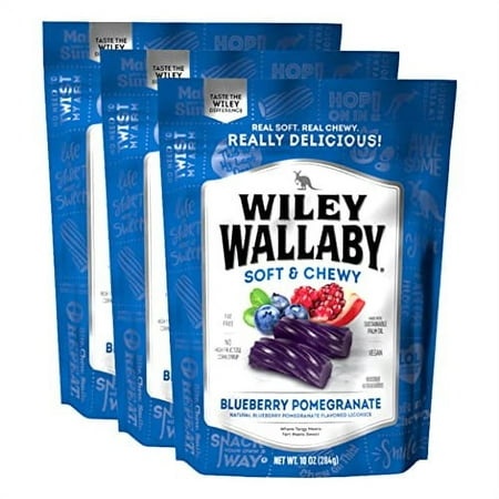 Wiley Wallaby Licorice 10 Ounce Classic Gourmet Soft & Chewy Australian Blueberry Pomegranate Candy Twists  3 Pack
