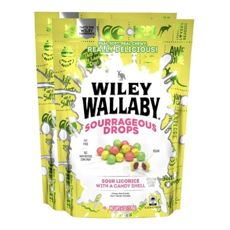Wiley Wallaby 6 Ounce Sourrageous Drops Mix of Watermelon  Green Apple and Lemon Soft & Chewy Licorice with a Candy Shell  2 Pack