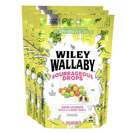 Wiley Wallaby 6 Ounce Sourrageous Drops Mix of Watermelon  Green Apple and Lemon Soft & Chewy Licorice with a Candy Shell  3 Pack