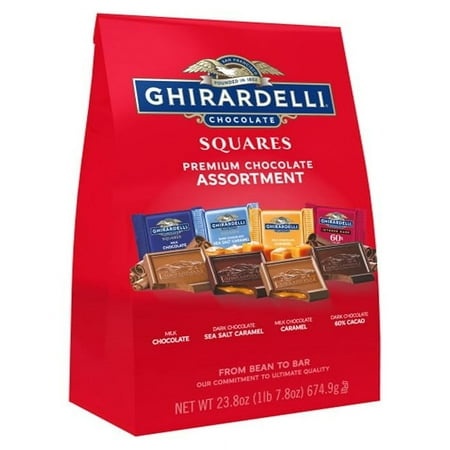 GHIRARDELLI Premium Chocolate Assortment - Milk  Dark  Sea Salt  Caramel and 60% Cacao Squares  23.8 Oz Bag