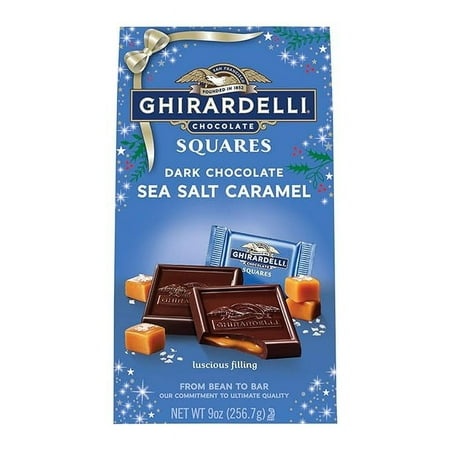 Ghirardelli Dark Chocolate Squares Filled with Creamy Sea Salt Caramel Large Holiday Bag  9.0 Ounce