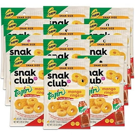Snak Club Tajin Mango Rings  Chili & Lime Sweet and Spicy Gummy Snacks  Mild in Heat Bold in Flavor  Vegan Gluten-Free Snack  2.5oz Grab  N Go Individ