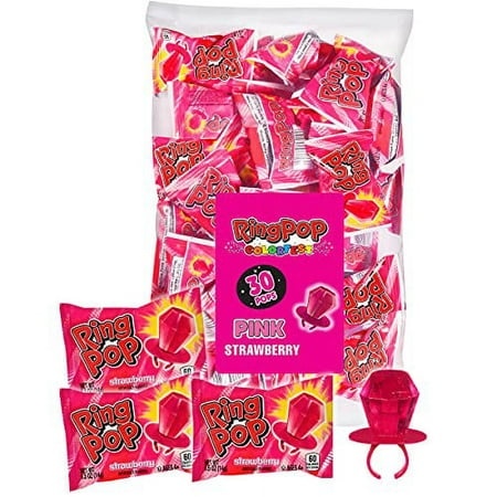 Ring Pop Colorfest Pink Strawberry Easter Candy - 30 Count Bulk Lollipop Pack â€“ Individually Wrapped Suckers - Candy for Party Favors  Pink Col