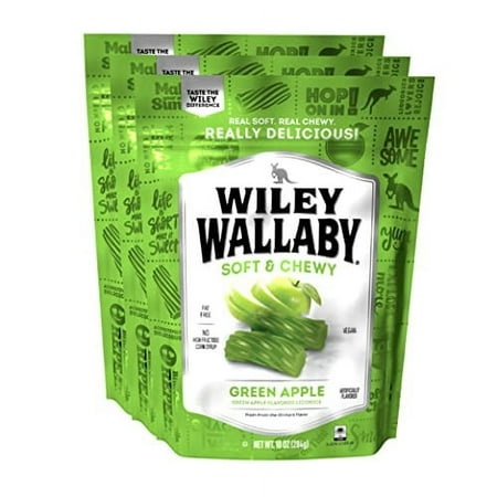 Wiley Wallaby Licorice 10 Ounce Classic Gourmet Soft & Chewy Australian Green Apple Licorice Candy Twists  3 Pack