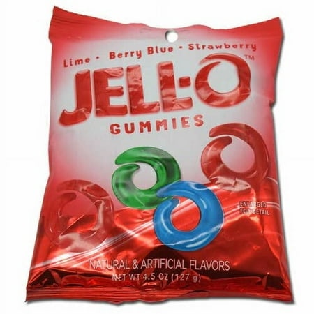 Jell-O Gummi Candy  Assorted Flavors Gummi Rings  4.5 Ounce Bag