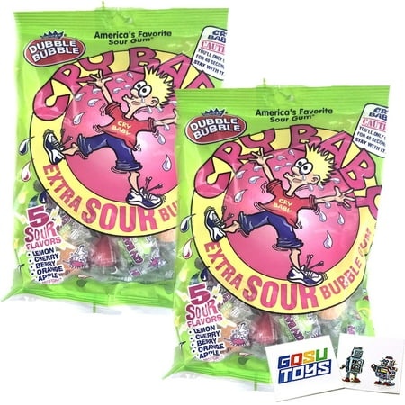 Cry Baby Extra Sour Bubble Gum Assorted Bag (2 Pack) with 2 Stickers