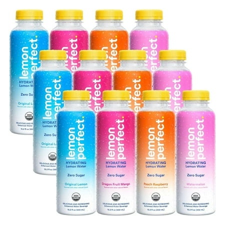 Lemon Perfect 4-Flavor Variety Pack  Hydrating Flavored Lemon Water  Zero Sugar  Delicious and Refreshing  Organic  15.2 Fl Oz Bottles (12-Pack)