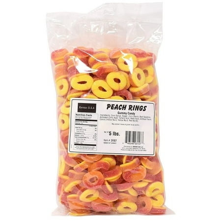 Candy Peach Rings Bulk Gummy Candy - 5 Pound Bag - Fruity & Sweet Gift Snacks for Kids - Party Size