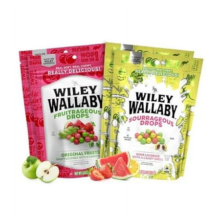 Wiley Wallaby Licorice Candy Drops | Sourrageous and Fruitrageous Drops | 6 Ounce | 4 Pack