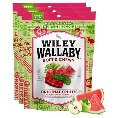 Wiley Wallaby Licorice 10 Ounce Classic Gourmet Soft & Chewy Australian Original Fruits Licorice Candy Twists  3 Pack
