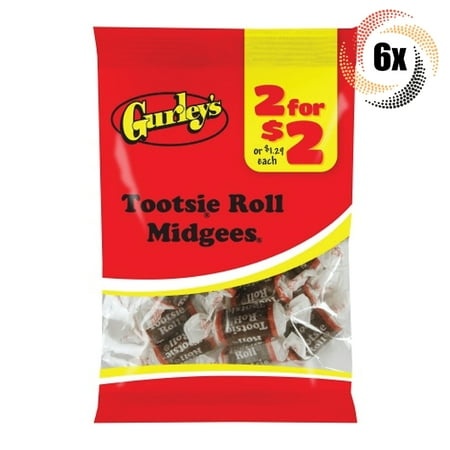 6x Bags Gurley S Tootsie Roll Midgees Candy - 1.75oz