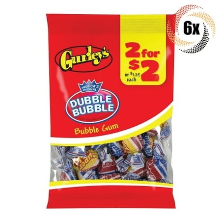 6x Bags Gurley S Dubble Bubble Original Bubble Gum Candy - 2.5oz
