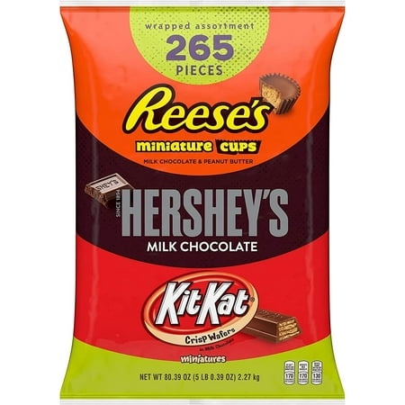 REESE S  HERSHEY S and KIT KAT Assorted Milk Chocolate Candy  Individually Wrapped  80.39 Oz Bulk Variety Bag (265 Pieces)