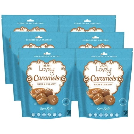 Lovely Candy Co. Soft and Chewy Sea Salt Caramels  Individually Wrapped  6oz (6-Pack) | Gluten-Free  Non-GMO  NO High Fructose Corn Syrup  NO Artifici