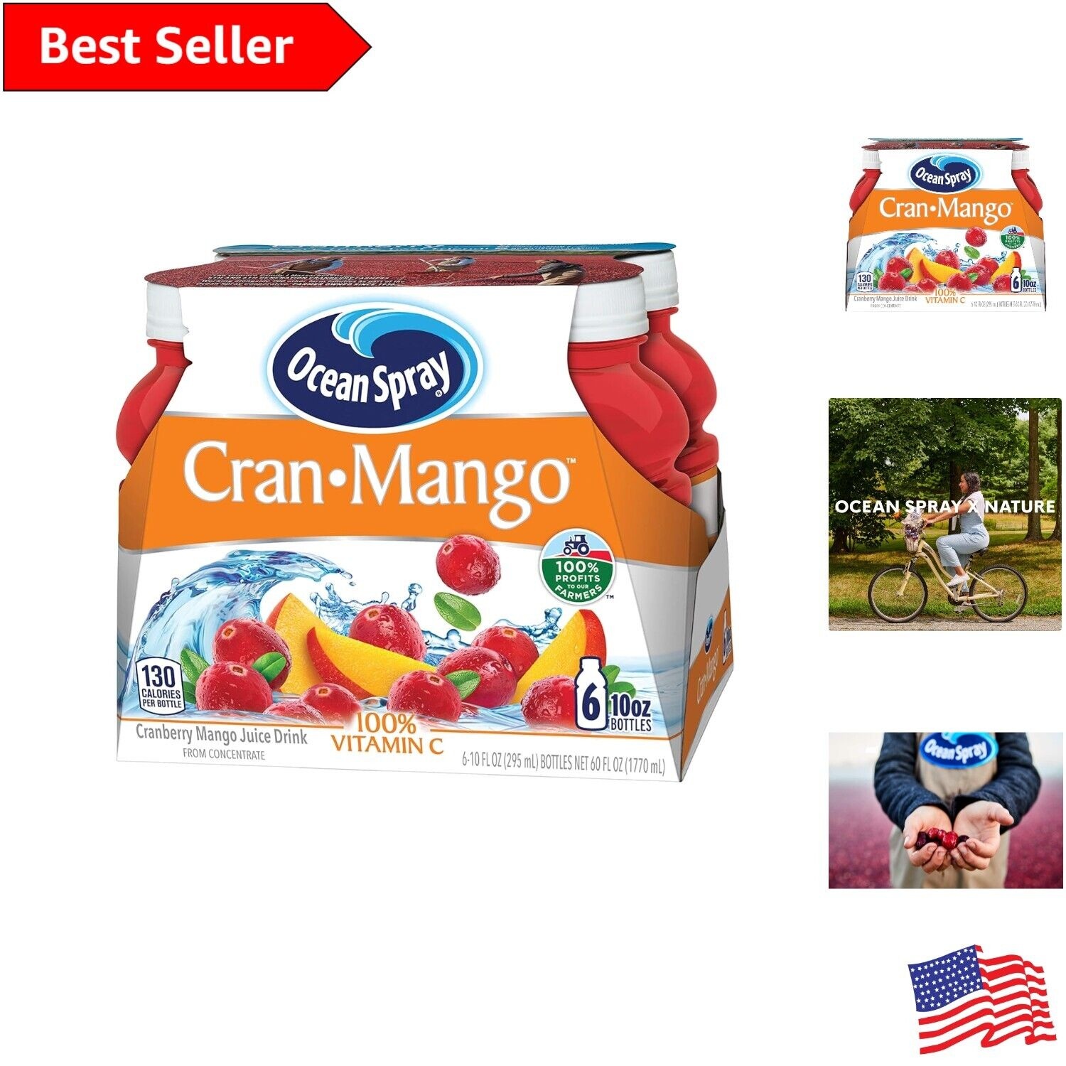 Vitamin C-Rich Cran-Mango Juice Drink - 6 Count Pack, 10 Fl Oz Bottles