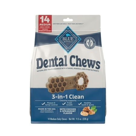 Blue Buffalo Dental Chews Medium Natural Dog Treats  Chicken & Spearmint 11.5-oz Bag (14 Count)