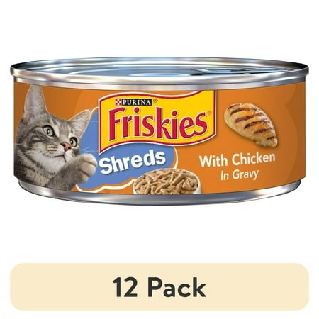 (12 Pack) Purina Friskies Shreds  Chicken in Gravy  Wet Cat Food  5.5 Oz Can