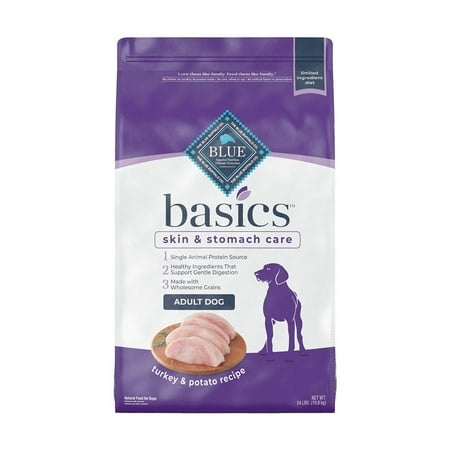Blue Buffalo Basics Skin and Stomach Care  Natural Adult Dry Dog Food  Turkey and Potato  24 Lb.