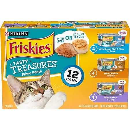 Purina Friskies Gravy Wet Cat Food Variety Pack  Tasty Treasures Prime Filets - (Pack of 12) 5.5 Oz. Cans