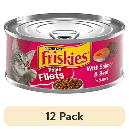 (12 Pack) Purina Friskies Prime Filets  Salmon and Beef in Sauce  Wet Cat Food  5.5 Oz Can