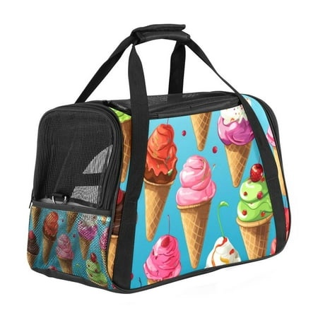Ice Cream Premium Fabric Pet Carrier Bag - 900D Oxford Cloth  Sherpa Base  Nylon Webbing - 17x10x11.8 Inches - Ideal for Travel and Transport - Comfor