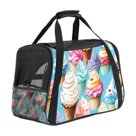Ice Cream Premium 900D Oxford Fabric Pet Bag with Sherpa Base & Nylon Webbing - 17x10x11.8 in - Ideal for Traveling and Everyday Use - Black