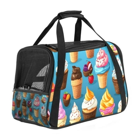 Ice Cream Premium Pet Carrier Bag - 900D Oxford Cloth  Sherpa Base  Nylon Webbing | Size: 17x10x11.8 in | Durable and Stylish Dog Travel Tote