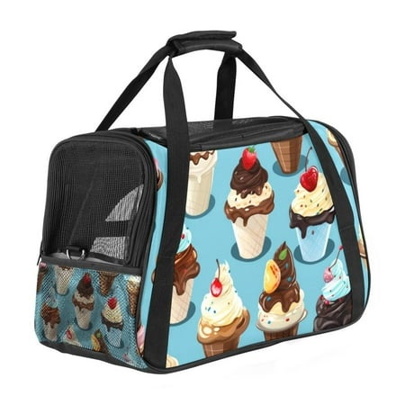Ice Cream Premium Pet Carrier Bag - Durable 900D Oxford Fabric  Sherpa Base  and Nylon Webbing - Spacious 17x10x11.8 in/43x26x30 Cm Size - Ideal for T