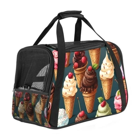 Ice Cream Premium Fabric Pet Carrier Bag - 900D Oxford Cloth  Sherpa Base  Nylon Webbing - 17x10x11.8 Inches - Ideal for Travel and Transport - Comfor