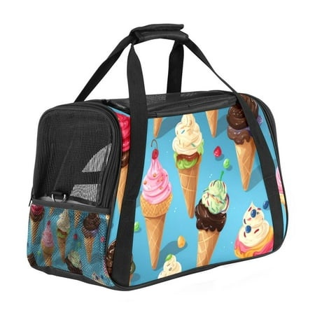 Ice Cream Premium Pet Carrier Bag - Durable 900D Oxford Fabric  Sherpa Base  and Nylon Webbing - Spacious 17x10x11.8 in/43x26x30 Cm Size - Ideal for T