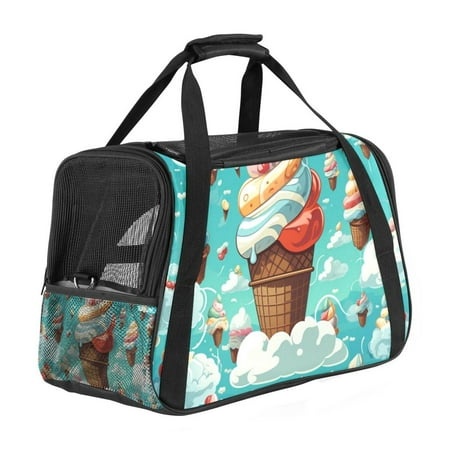 Ice Cream Premium 900D Oxford Fabric Pet Bag with Sherpa Base & Nylon Webbing - 17x10x11.8 in - Ideal for Traveling and Everyday Use - Black