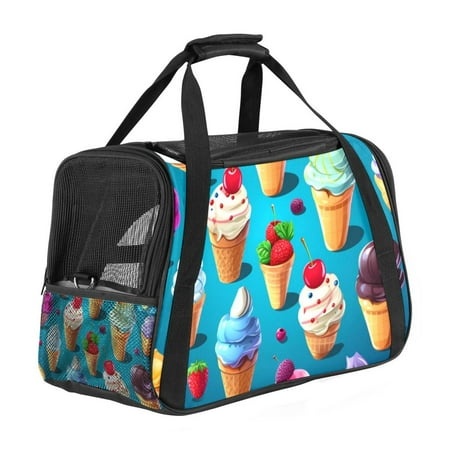 Ice Cream Premium Fabric Pet Bag Sherpa-Lined | 17x10x11.8 in | 900D Oxford Cloth | Sturdy Nylon Webbing | Travel with Style and Comfort | Convenient 
