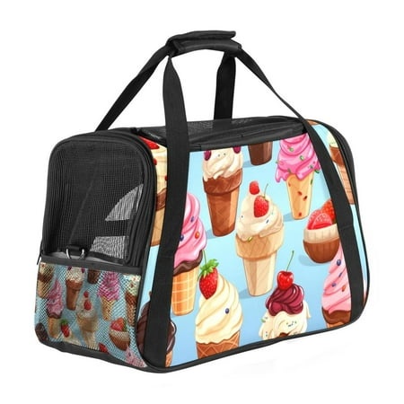 Ice Cream Premium Fabric Pet Bag - Durable 900D Oxford Cloth  Sherpa Base  and Nylon Webbing - Size: 17x10x11.8in  Ideal for Travel and Outdoor Advent